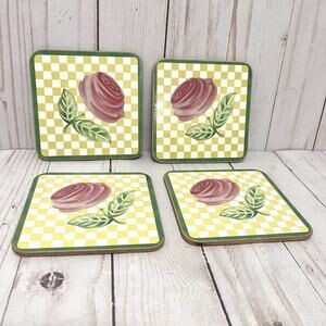 Villeroy & Boch A Rose 4" Coasters Set of 4 Cork Back Square-Discontinued
